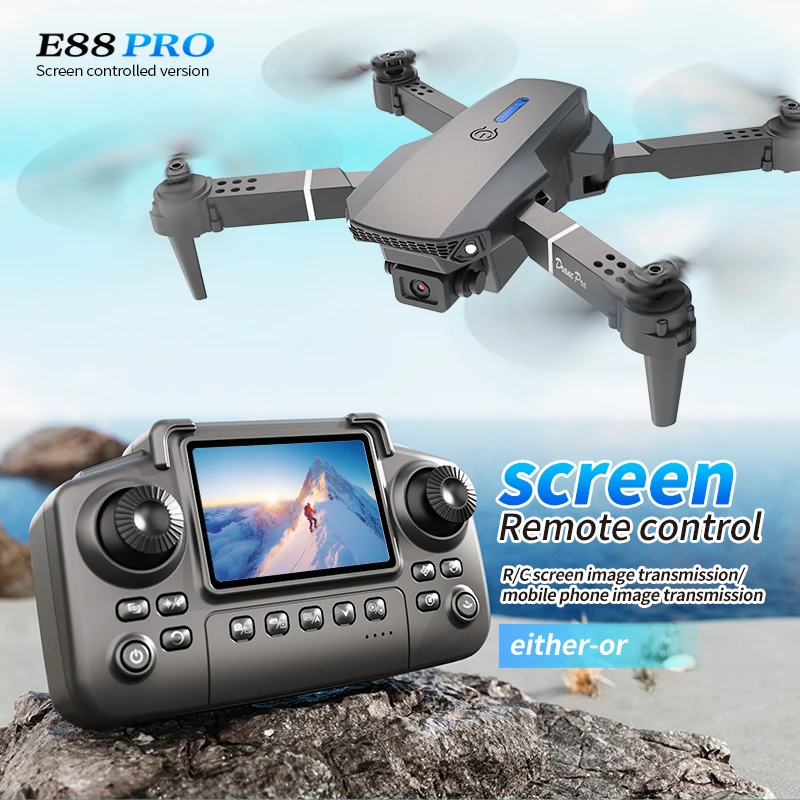 Home Security Cameras Outdoor - Professional E88 PRO Drone with screen
