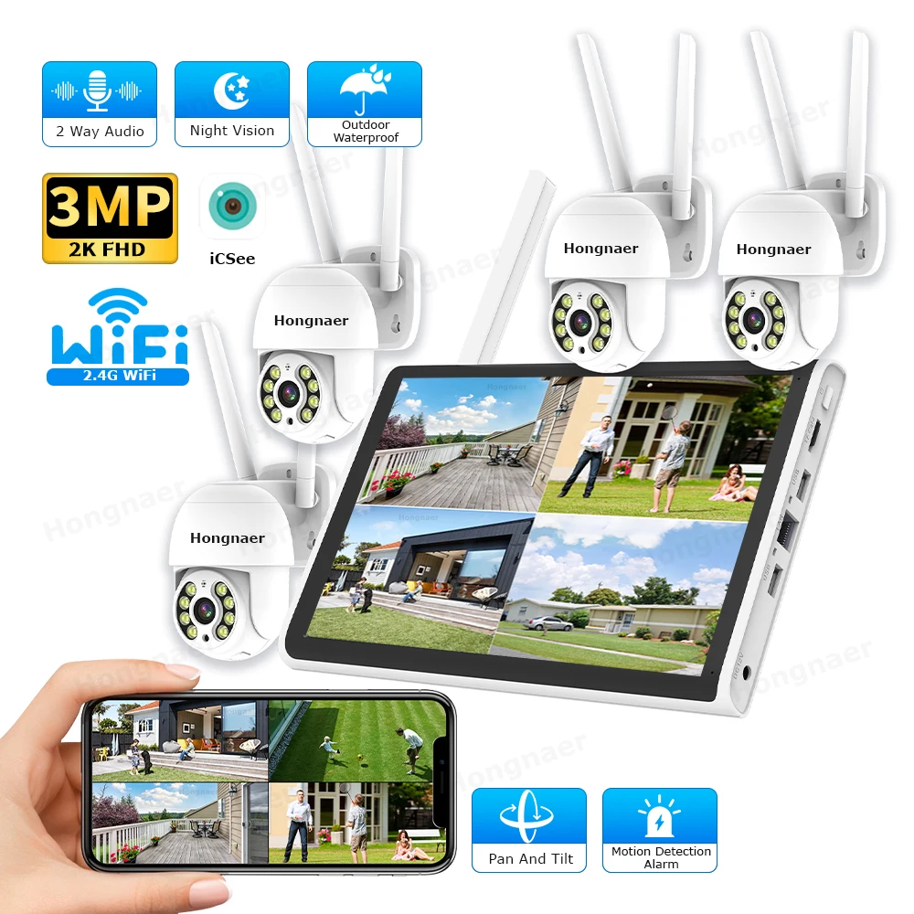 Home Security Wireless Camera - 2026 Hongnaer 3MP 4 Channel WiFi