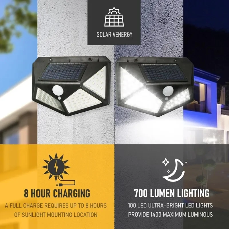 Solar Security Light - 100Led Multifunctional Solar Lamp Outdoor Garden