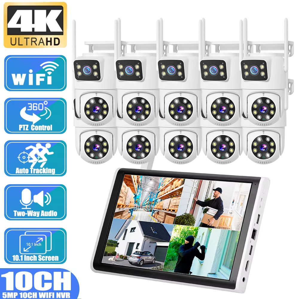 Home Security Wireless Camera - 8MP 4K Dual Lens Human Detection