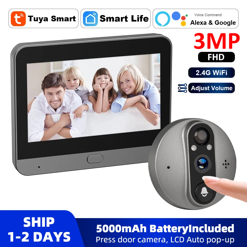 3MP WiFi Smart Tuya Peephole 5 - Home Security Bell ulasan dan harga