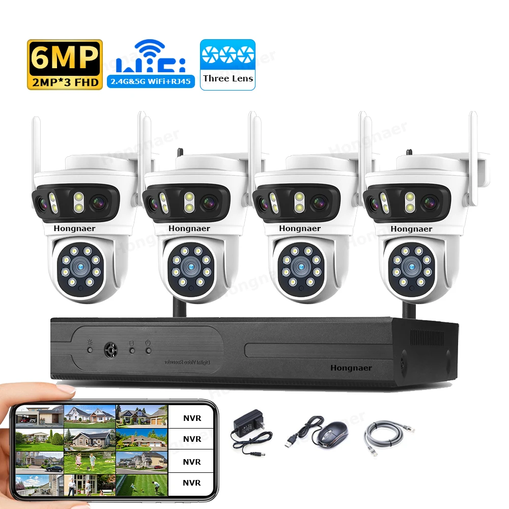 2026 Hongnaer 6MP 4CH 3 Lens 2 - Home Security Wireless Camera ulasan dan harga