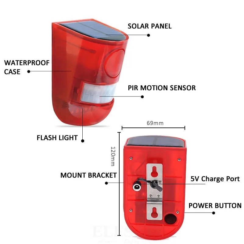 Waterproof Solar Powered Alarm - Solar Security Light ulasan dan harga