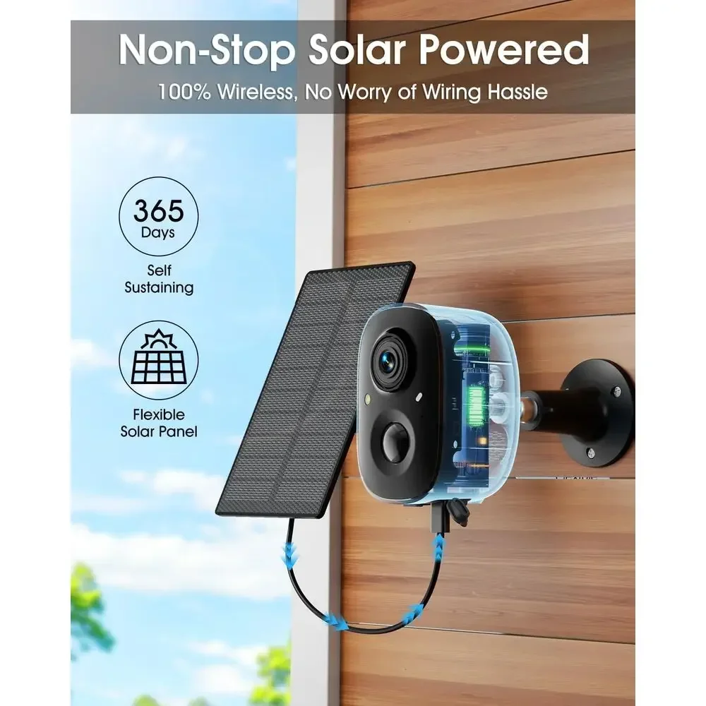 2K Solar Security Cameras Wire - Home Security No Monthly Fee ulasan dan harga